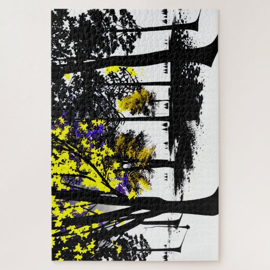 Abstracte geel en blauw silhouet bomen legpuzzel (Verticaal)