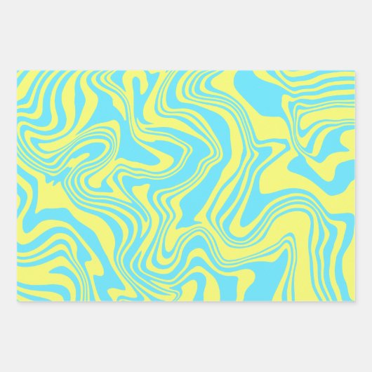 Abstracte geel en blauw wervelende golven inpakpapier vel (Voorkant)