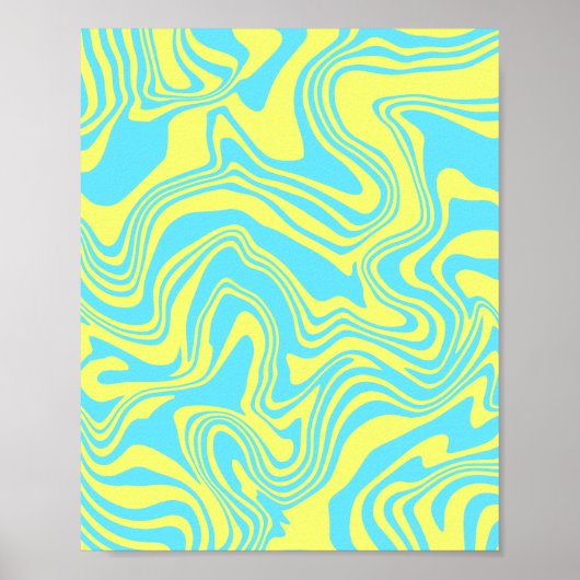 Abstracte geel en blauw wervelende golven poster (Voorkant)