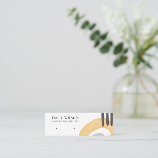 ABSTRACTE GEEL GRAY STUD EARRING DISPLAY KAART MINI VISITEKAARTJE (Staand voorkant)