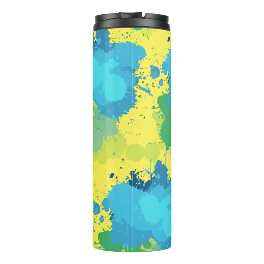 Abstracte Geel Turquoise Groene Verf Spletters Thermosbeker (Achterkant)
