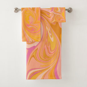 Abstracte gekleurd ontwerp in Geel Sinaasappel Blu Bad Handdoek