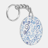 Abstracte gekleurde blauwe Waterverf curven Sleutelhanger (Voorkant Links)