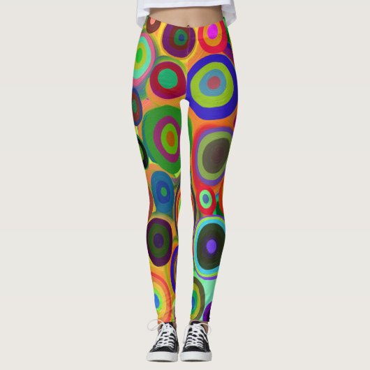 Abstracte gekleurde cirkels, kleurrijke, stutbare  leggings (Voorkant)