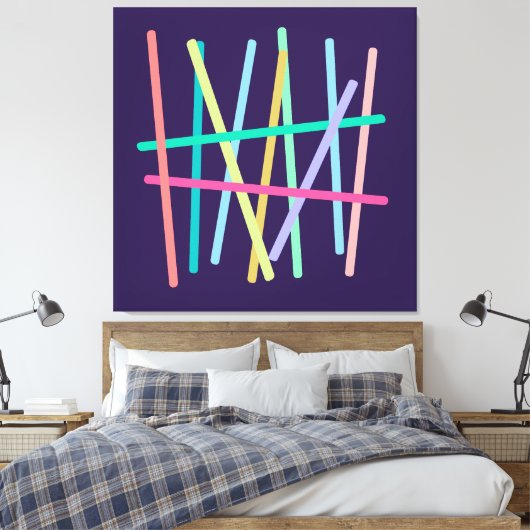 Abstracte gekleurde lijnen minimalistisch canvas afdruk (Insitu (Slaapkamer))