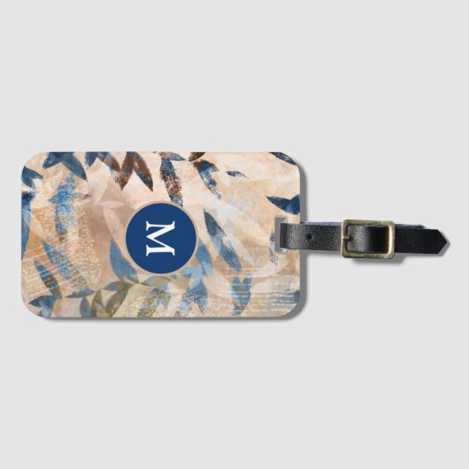 Abstracte gelaagde bladeren - blauw en neutraal bagagelabel (Voorkant (horizontaal))