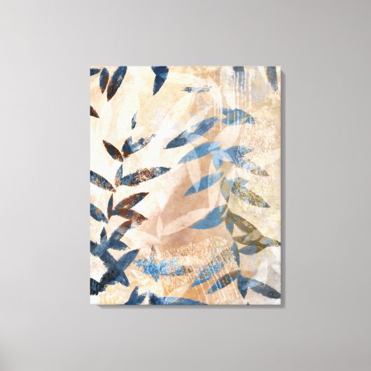 Abstracte gelaagde bladeren - blauw en neutraal canvas afdruk (Voorkant)