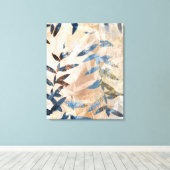 Abstracte gelaagde bladeren - blauw en neutraal canvas afdruk (Insitu (Houten vloer))