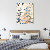 Abstracte gelaagde bladeren - blauw en neutraal canvas afdruk (Insitu (Slaapkamer))