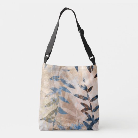 Abstracte gelaagde bladeren - blauw en neutraal crossbody tas (Achterkant)