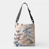 Abstracte gelaagde bladeren - blauw en neutraal crossbody tas (Voorkant)