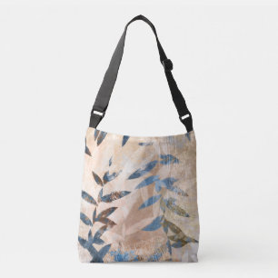Abstracte gelaagde bladeren - blauw en neutraal crossbody tas