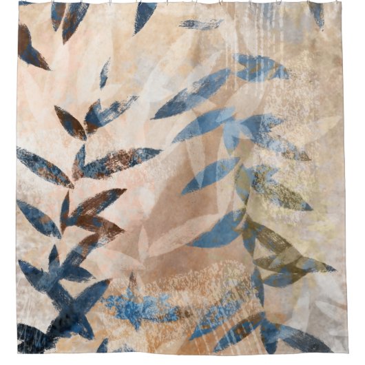 Abstracte gelaagde bladeren - Blauw en neutraal Douchegordijn (Voorkant)