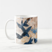 Abstracte gelaagde bladeren - blauw en neutraal koffiemok (Links)