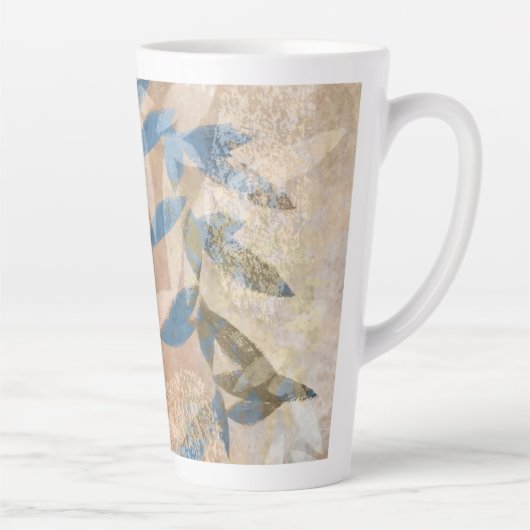 Abstracte gelaagde bladeren - blauw en neutraal latte mok (Rechts)