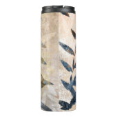 Abstracte gelaagde bladeren - blauw en neutraal thermosbeker (Achterkant)