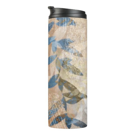Abstracte gelaagde bladeren - blauw en neutraal thermosbeker (Geroteerd rechts)