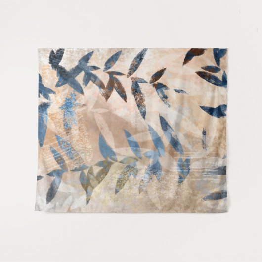 Abstracte gelaagde bladeren - Blauw en neutraal Wandkleed (Voorkant (horizontaal))