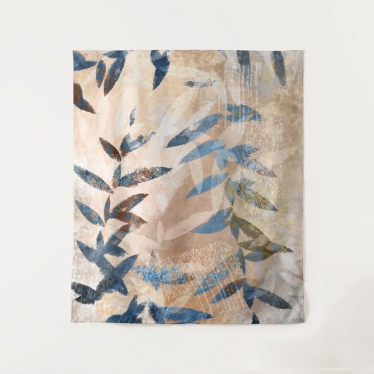 Abstracte gelaagde bladeren - Blauw en neutraal Wandkleed (Voorkant)