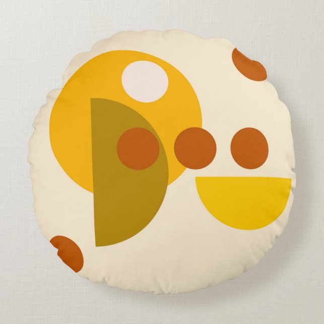 Abstracte gele beige bruine cirkels stippen rond kussen (Voorkant)
