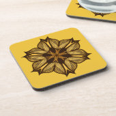 Abstracte gele bloem bier onderzetter (Linkerzijde)