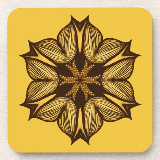 Abstracte gele bloem bier onderzetter (Voorkant)