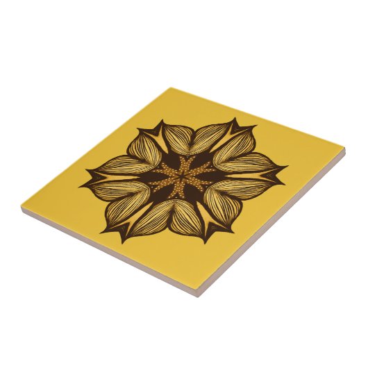 Abstracte gele bloem tegeltje (Zijkant)