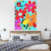 Abstracte gele bloemen op viva magenta canvas afdruk (Insitu (Slaapkamer))
