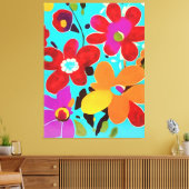 Abstracte gele bloemen op viva magenta canvas afdruk (Insitu (Woonkamer))