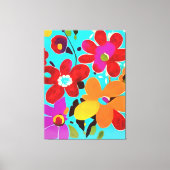 Abstracte gele bloemen op viva magenta canvas afdruk (Voorkant)