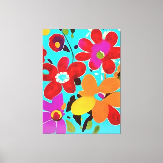 Abstracte gele bloemen op viva magenta canvas afdruk (Voorkant)