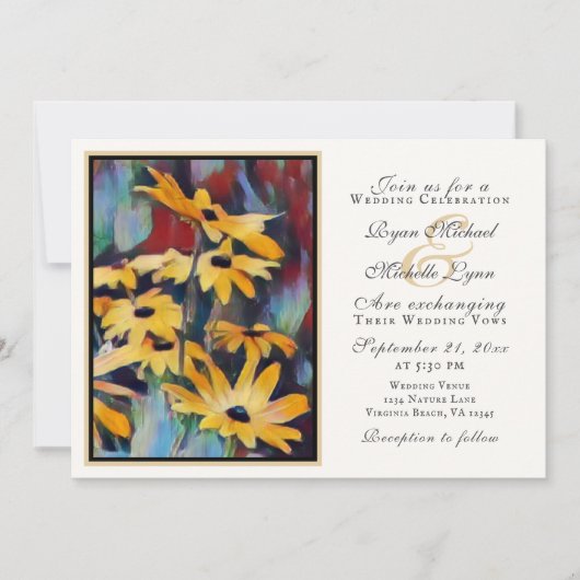 Abstracte Gele Daisy Floral Art Wedding Kaart (Voorkant)