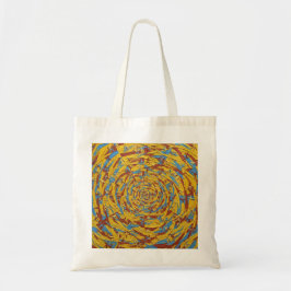 Abstracte gele en blauwe hardlopende figuren kunst tote bag