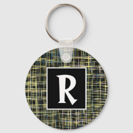 Abstracte gele en blauwe rasters sleutelhanger