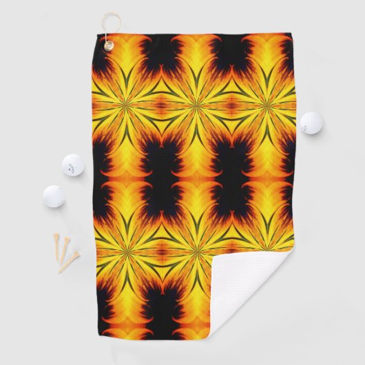 Abstracte gele en bruine Kaleidoscoop kunst Golfhanddoek (Insitu)