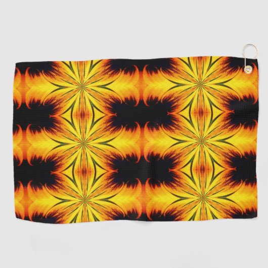 Abstracte gele en bruine Kaleidoscoop kunst Golfhanddoek (Horizontaal)