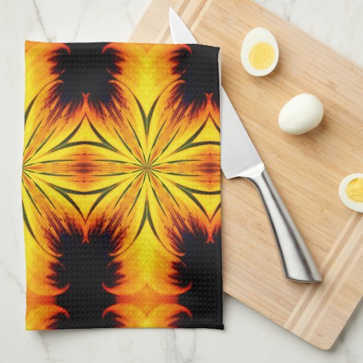 Abstracte gele en bruine Kaleidoscoop kunst Theedoek (Quarter Fold)