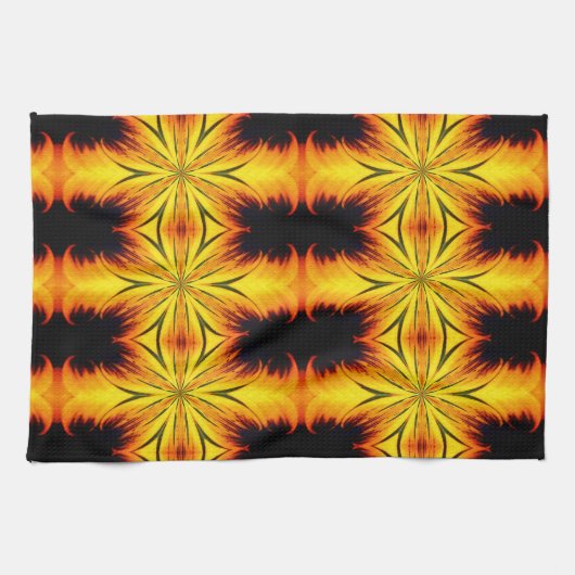 Abstracte gele en bruine Kaleidoscoop kunst Theedoek (Horizontaal)