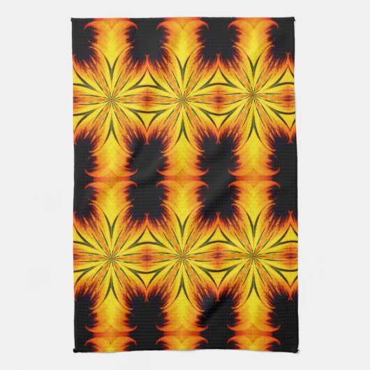 Abstracte gele en bruine Kaleidoscoop kunst Theedoek (Verticaal)