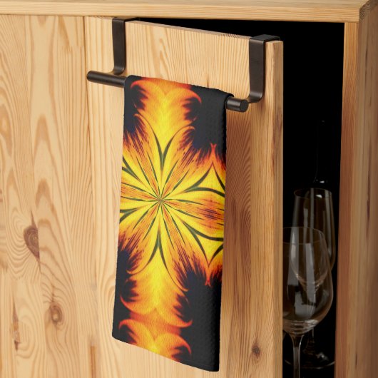 Abstracte gele en bruine Kaleidoscoop kunst Theedoek (Derde Gevouwen)