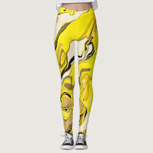 Abstracte gele en witte leggings met een marmer pa