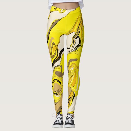 Abstracte gele en witte leggings met een marmer pa (Voorkant)