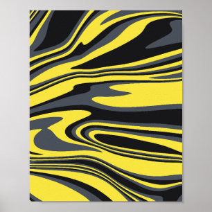 Abstracte Gele en Zwarte Swirl Art Poster