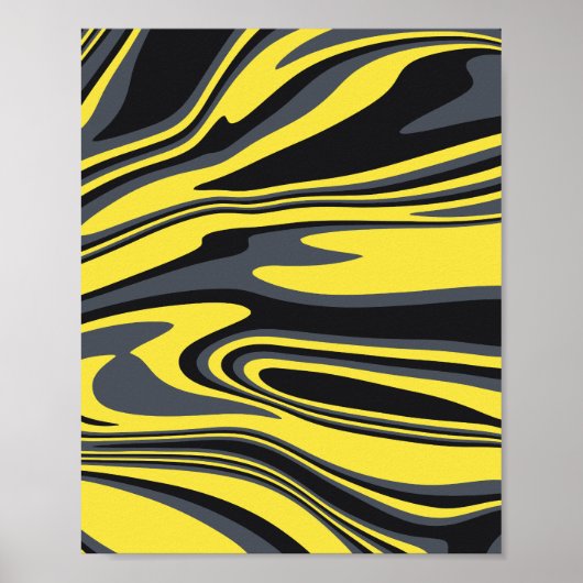 Abstracte Gele en Zwarte Swirl Art Poster (Voorkant)