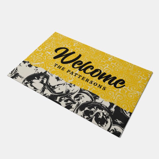 Abstracte gele gele familie uit de middeleeuwen deurmat (Schuin)