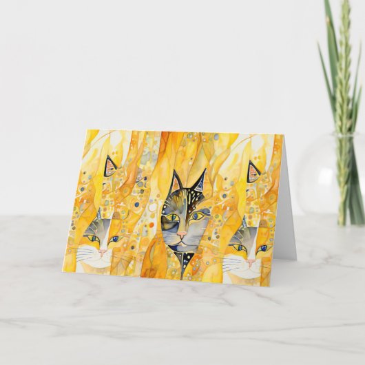 Abstracte gele kat bedankkaart (Voorkant)