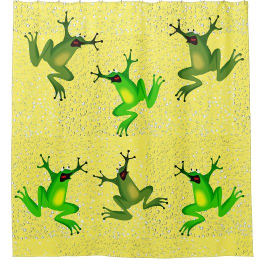 Abstracte gele kikkers in regendruppels douchegordijn (Voorkant)