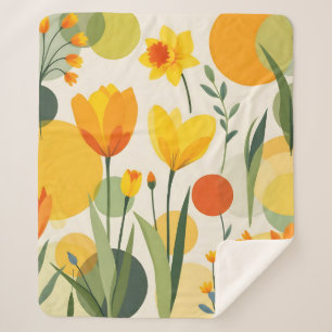 Abstracte gele lentbloemen sherpa deken