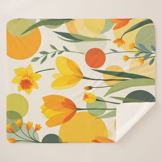 Abstracte gele lentbloemen sherpa deken (Voorkant (horizontaal))