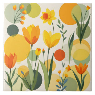 Abstracte Gele Lente Bloemen Keramische Tegel Tegeltje
